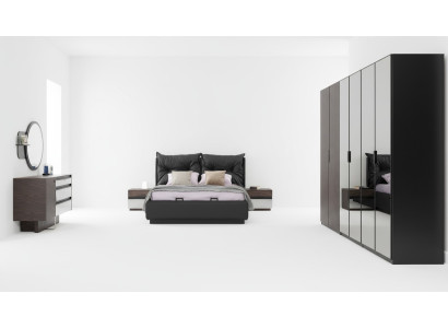 Conjunto de dormitorio con cama doble, cama, mesillas de noche, set de 6 piezas en color negro.