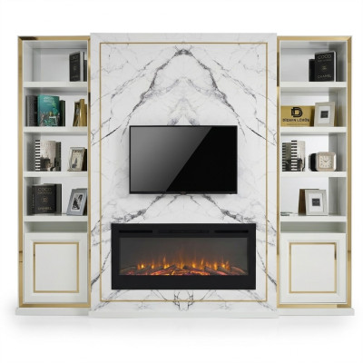 Mueble de salón RTV Lowboard Soporte de TV Blanco Lujo Oro Vittinen Madera Moderno
