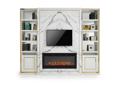 Mueble de salón RTV Lowboard Soporte de TV Blanco Lujo Oro Vittinen Madera Moderno