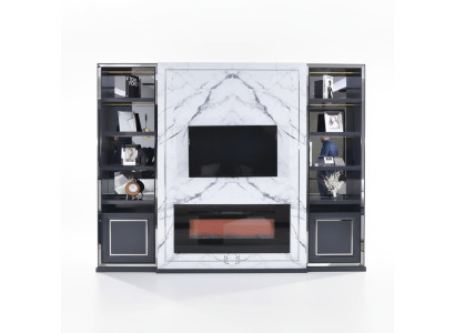 Mueble de salón de lujo RTV Lowboard Soporte de TV Gris Plata Vittine Madera Moderno