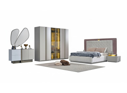 Conjunto de dormitorio completo cama doble cama blanca de lujo de madera 7 piezas