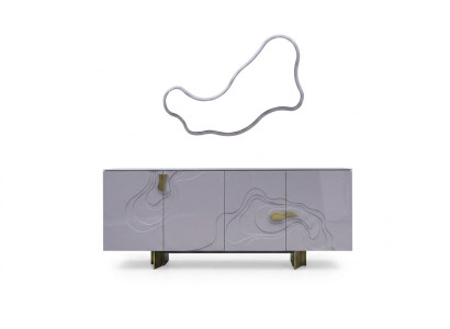 Mueble aparador con espejo de madera rosa para el comedor