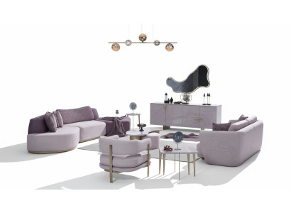 Conjunto de sofá grande en rosa de tela moderna, 7 piezas