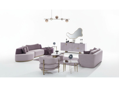 Conjunto de sofás Rosa grande de tela moderna de 5 piezas.