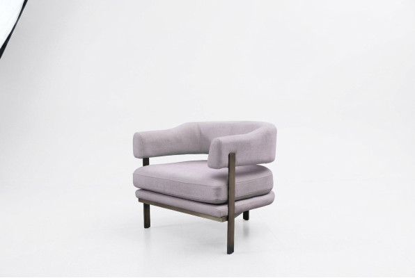 Sillón tapizado individual de tela para sala de estar, moderno, gris.