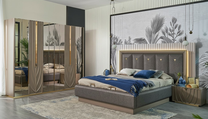 Muebles de dormitorio completos Cama doble Cama Marrón Set de 4 piezas Mesillas de noche