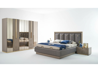 Muebles de dormitorio completos Cama doble Cama Marrón Set de 4 piezas Mesillas de noche