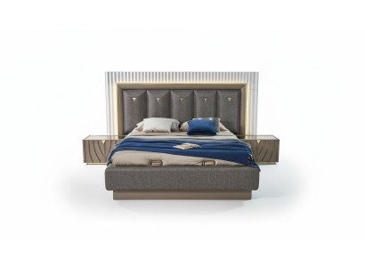 Cama doble Conjunto completo de dormitorio Marrón Cama 3 piezas Mesitas de noche Madera