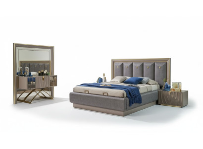 Conjunto de dormitorio Cama doble Cama Marrón Set 4 piezas Mesa consola Nueva