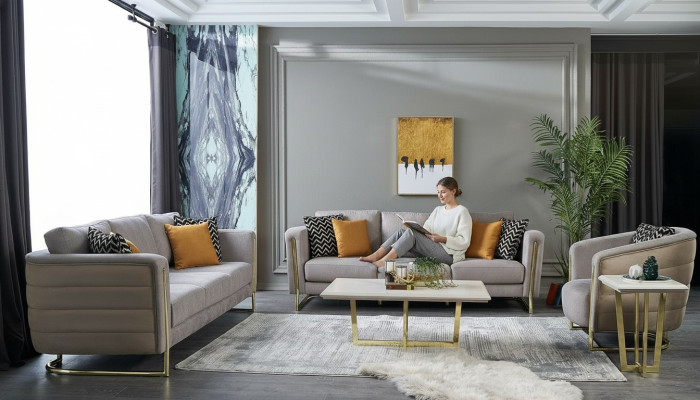 Conjunto de sofá de tela gris moderno de 3 piezas