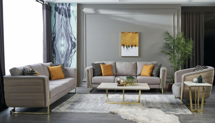 Conjunto de sofá de tela gris moderno de 3 piezas