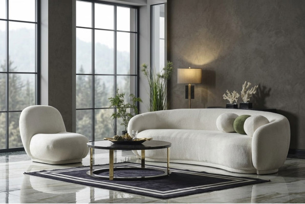 Conjunto de sofás de tela blanca sofá tapizado moderno set 2 piezas sofá