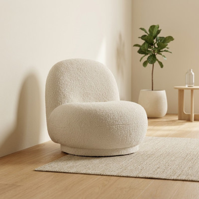Sillón butaca moderno blanco de tela acolchada, de una plaza.