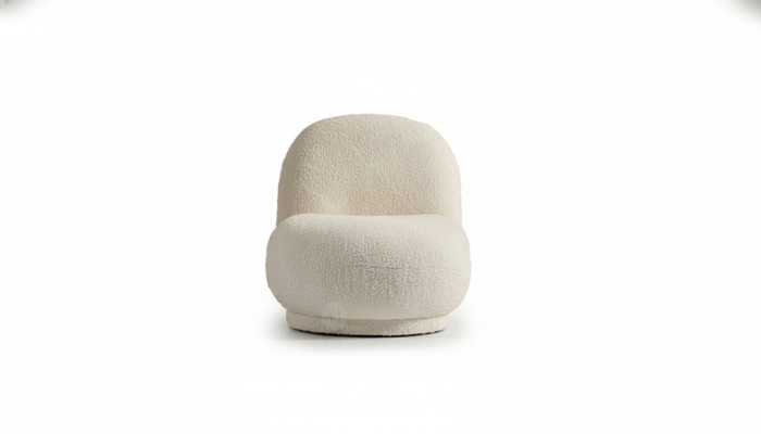 Sillón butaca moderno blanco de tela acolchada, de una plaza.