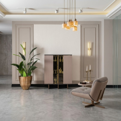 Mueble de bar Grupo Vitrina Silla Madera Beige Armario Sala de estar 2 piezas