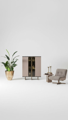 Mueble de bar Grupo Vitrina Silla Madera Beige Armario Sala de estar 2 piezas