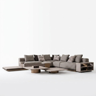 Conjunto de sala de estar sofá en forma de L sofá mesas de café 5 piezas gris