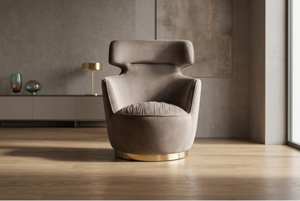 Sillón de tela Asiento de una plaza Gris Butaca Orejera Moderno