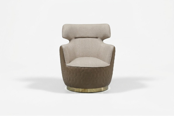 Sillón orejero, sillón de tela, asiento individual, beige, sillón club, moderno.
