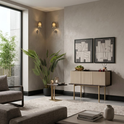 Conjunto de sala de estar 3 piezas sillón mesas auxiliares aparador gris grupo relax