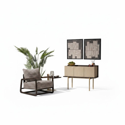Conjunto de sala de estar 3 piezas sillón mesas auxiliares aparador gris grupo relax