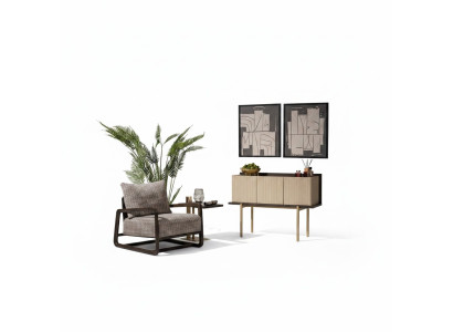 Conjunto de sala de estar 3 piezas sillón mesas auxiliares aparador gris grupo relax