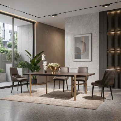 Mesa de comedor mesa de comedor mesa comedor madera marrón moderna oro diseño
