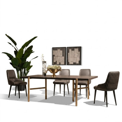Mesa de comedor mesa de comedor mesa comedor madera marrón moderna oro diseño