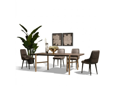 Mesa de comedor mesa de comedor mesa comedor madera marrón moderna oro diseño
