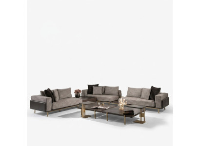 Conjunto de sala de estar sofá mesas de centro 5 piezas sofá de tela gris conjunto de madera.