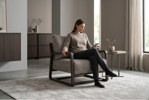 Sillón individual gris de madera para sala de estar, butaca de TV, sillón reclinable.