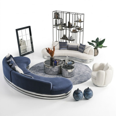 Conjunto completo de sofá de tela azul 3 piezas.