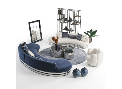 Conjunto completo de sofá de tela azul 3 piezas.