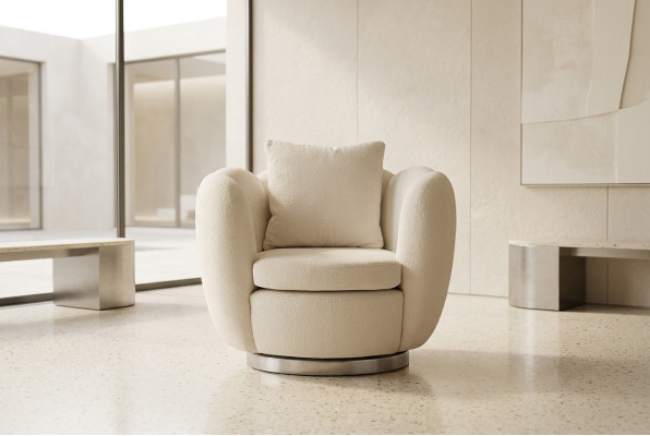 Sillón moderno de una plaza blanco de tela para sala de estar.