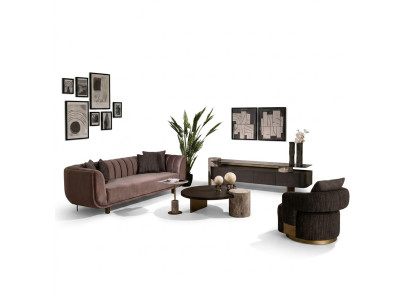 Conjunto de sala de estar, sofás, sillones, tela marrón, juego de mesas de centro, 5 piezas, RTV