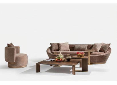 Sofá de tela de tres plazas en beige con sillón - Conjunto de sofá