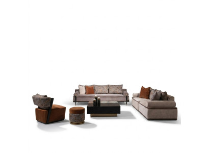 Conjunto completo de sofás 431, sofá de tela, sillones, grupo de sofás, gris, mesa.
