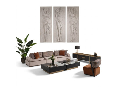 Gran conjunto de sala de estar, sofá de tela gris con sillón, juego de 5 piezas de sofá y mesas.
