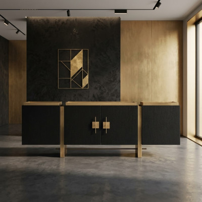 Aparador Buffet Armario Cómoda de Madera Negra Diseño Moderno en Oro