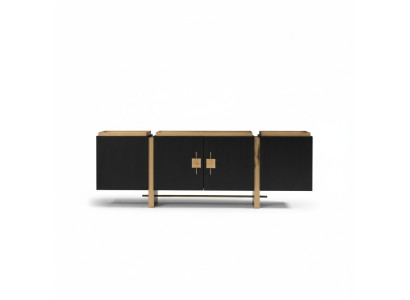 Aparador Buffet Armario Cómoda de Madera Negra Diseño Moderno en Oro