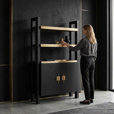 Armario con estantes Armario de madera Negro Diseño Dorado Nuevo