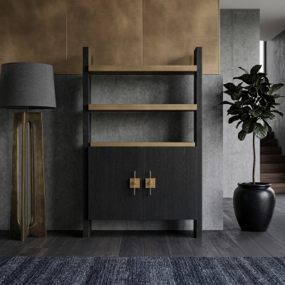 Armario con estantes Armario de madera Negro Diseño Dorado Nuevo