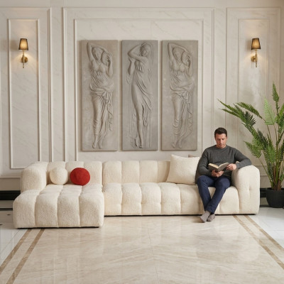 Sofá esquinero de tela sofá tapizado sofá moderno de lujo sofá relajante blanco muebles