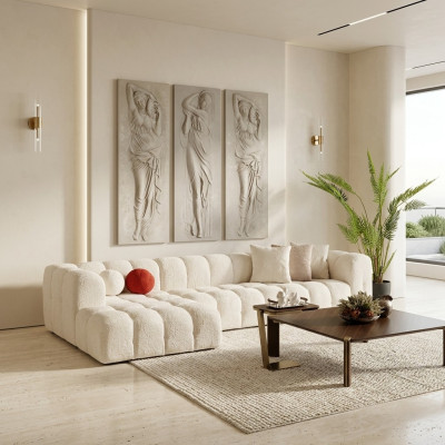 Sofá esquinero de tela sofá tapizado sofá moderno de lujo sofá relajante blanco muebles