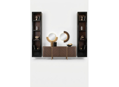 Conjunto de aparador, espejo y cómoda en marrón de madera para el comedor.