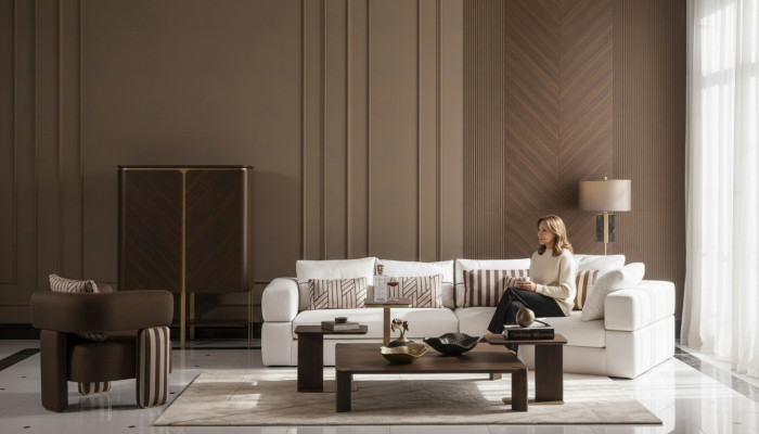 Salón conjunto sofá esquinero sofá de tela sillón mesa de café juego de 6 piezas marrón.