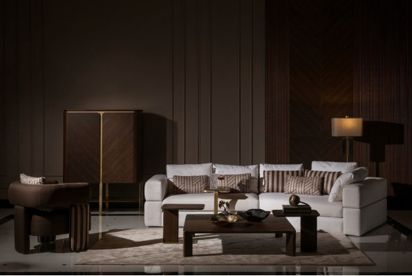 Salón conjunto sofá esquinero sofá de tela sillón mesa de café juego de 6 piezas marrón.