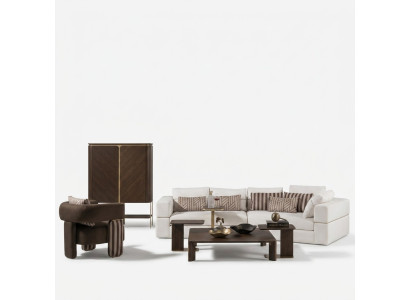 Salón conjunto sofá esquinero sofá de tela sillón mesa de café juego de 6 piezas marrón.