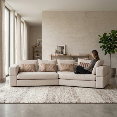 Sofá de esquina Sofá de tela Sofá tapizado Beige Sofás Diseño moderno de sala de estar