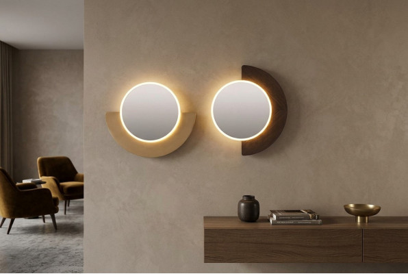 Grupo de espejos de pared, espejo decorativo de 2 piezas, espejo redondo de madera para la entrada.